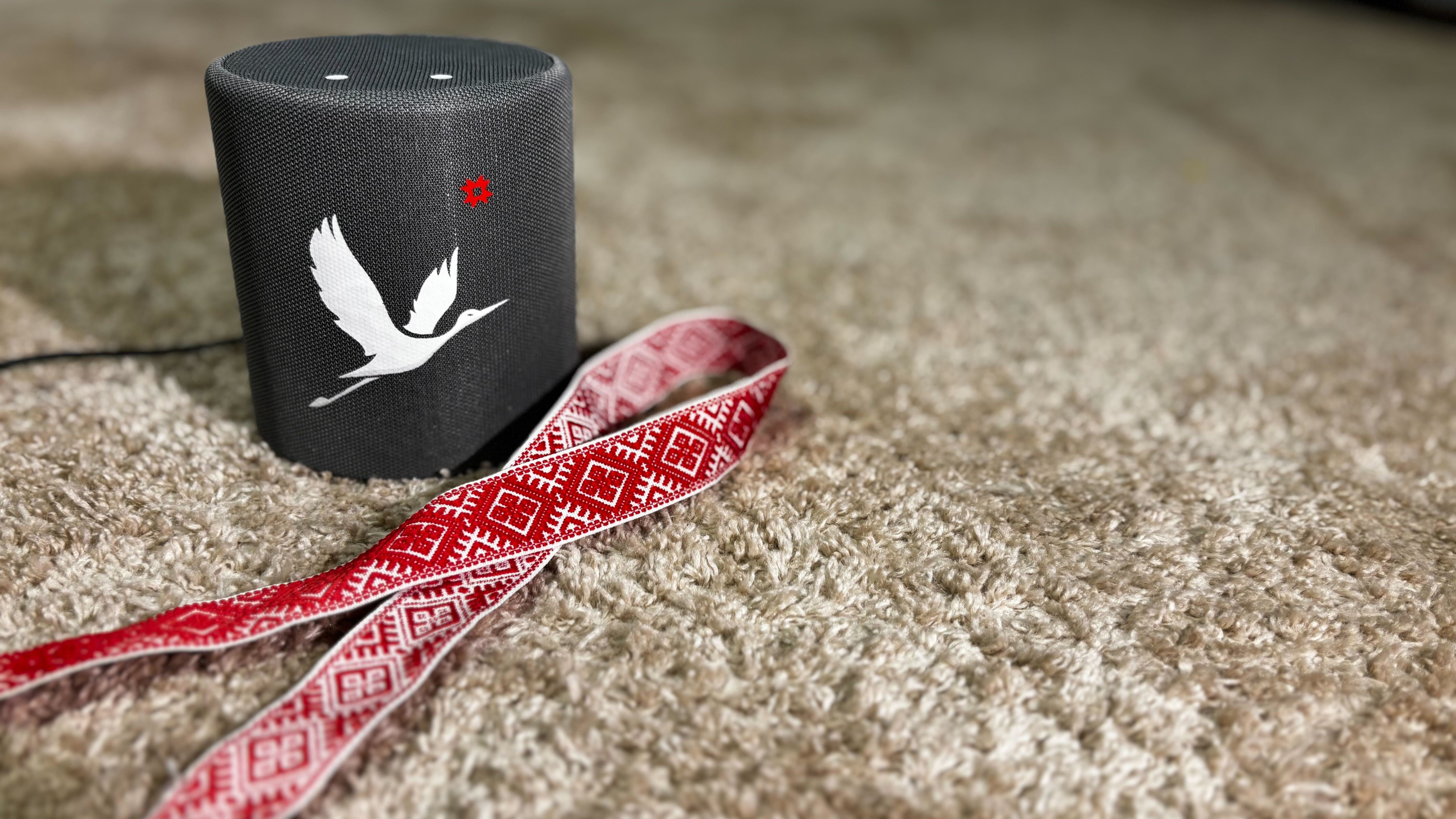 Калонка з лагатыпам HOLAS і беларускім арнаментам